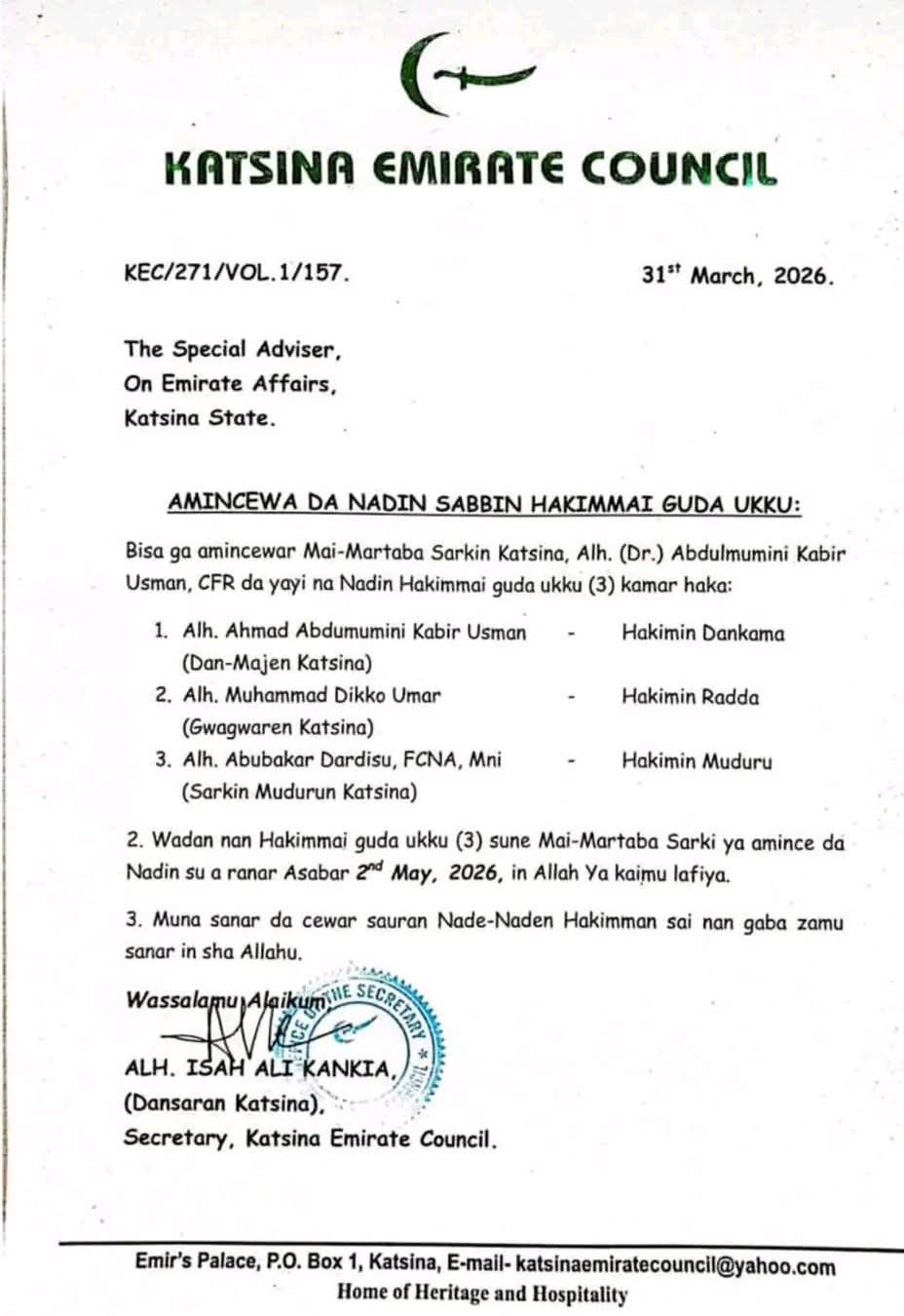 Sarkin Katsina Ya Amince Da Naɗin ‘Ya’yansa Maza Uku Masu Daraja